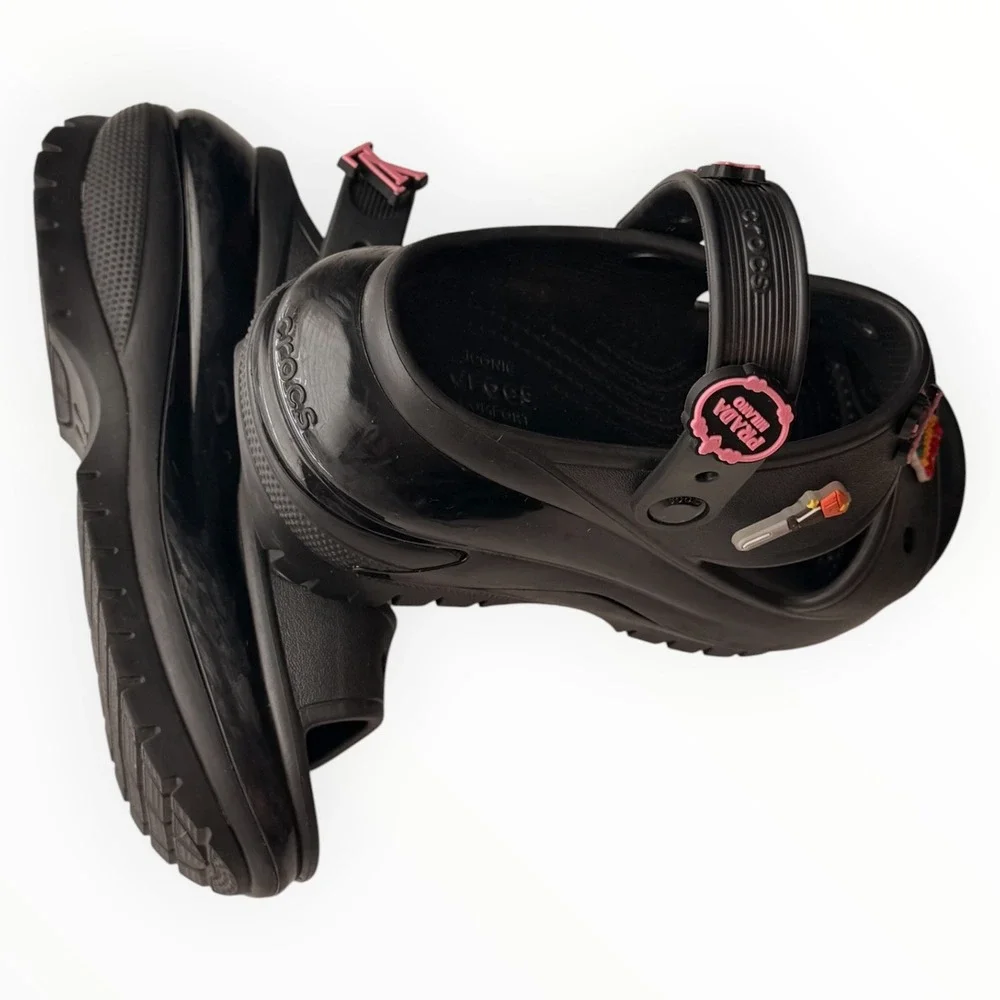 Crocs Mega Crush Sandals Black Platform Custom Designer Inspired Charms Womens 7